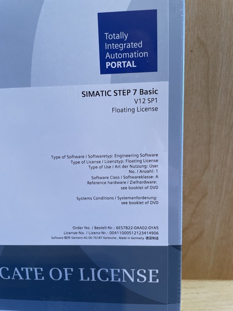 Siemens Simatic Step 7 Basic V12 Software unopened with license 6ES78220AA020YA5