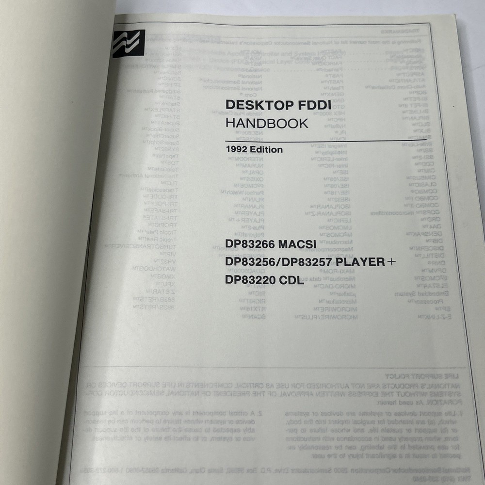 Electronics Manual National Semiconductor Desktop FDDI Handbook 1992