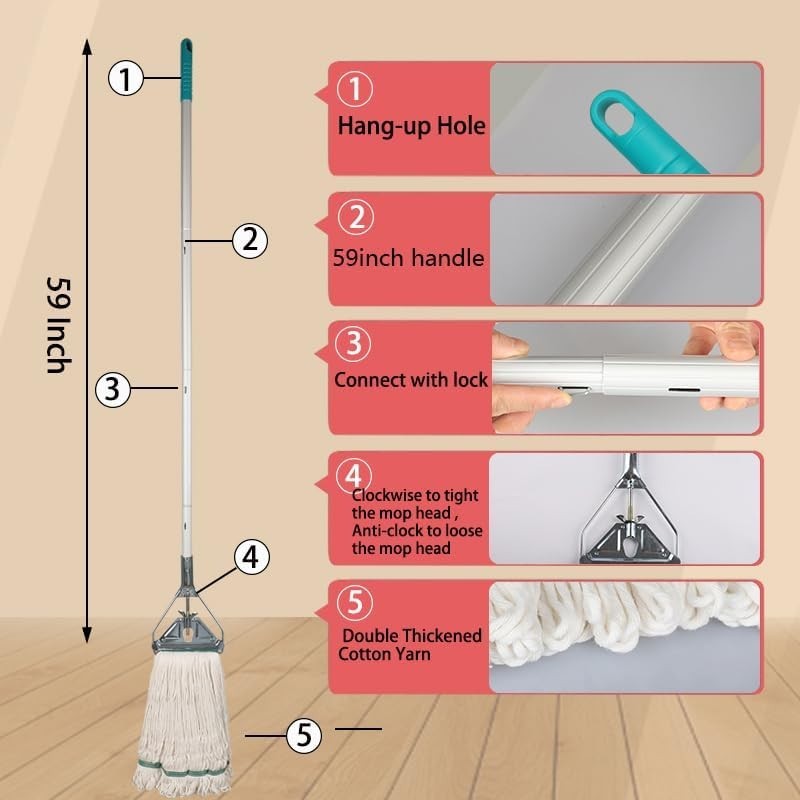 OFO Loop-End String Mop with Extra Head Replacement - Heavy Duty Commercial I...