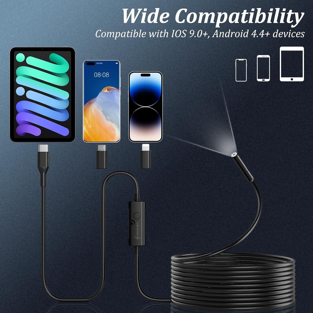 16.4ft 1920P HD Endoscope Camera with Light, Borescope Camera with 8  LED Lights