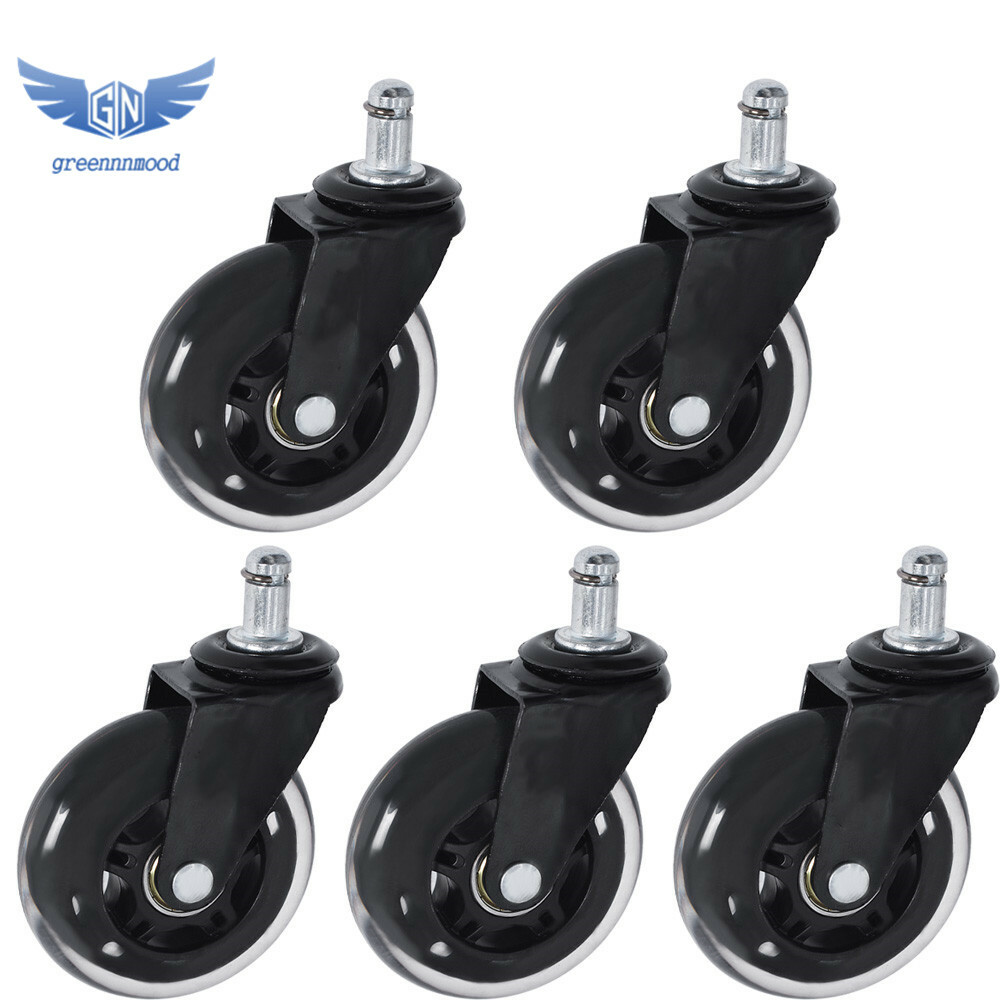 5PC 3 inch Heavy Duty Office Chair Caster Rubber Swivel Wheels Replacement Set