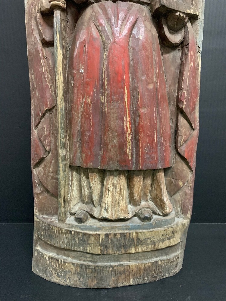 LARGE CARVED WOOD RELIGIOUS POLYCHROME SAINT AUGUSTINE PLAQUE
