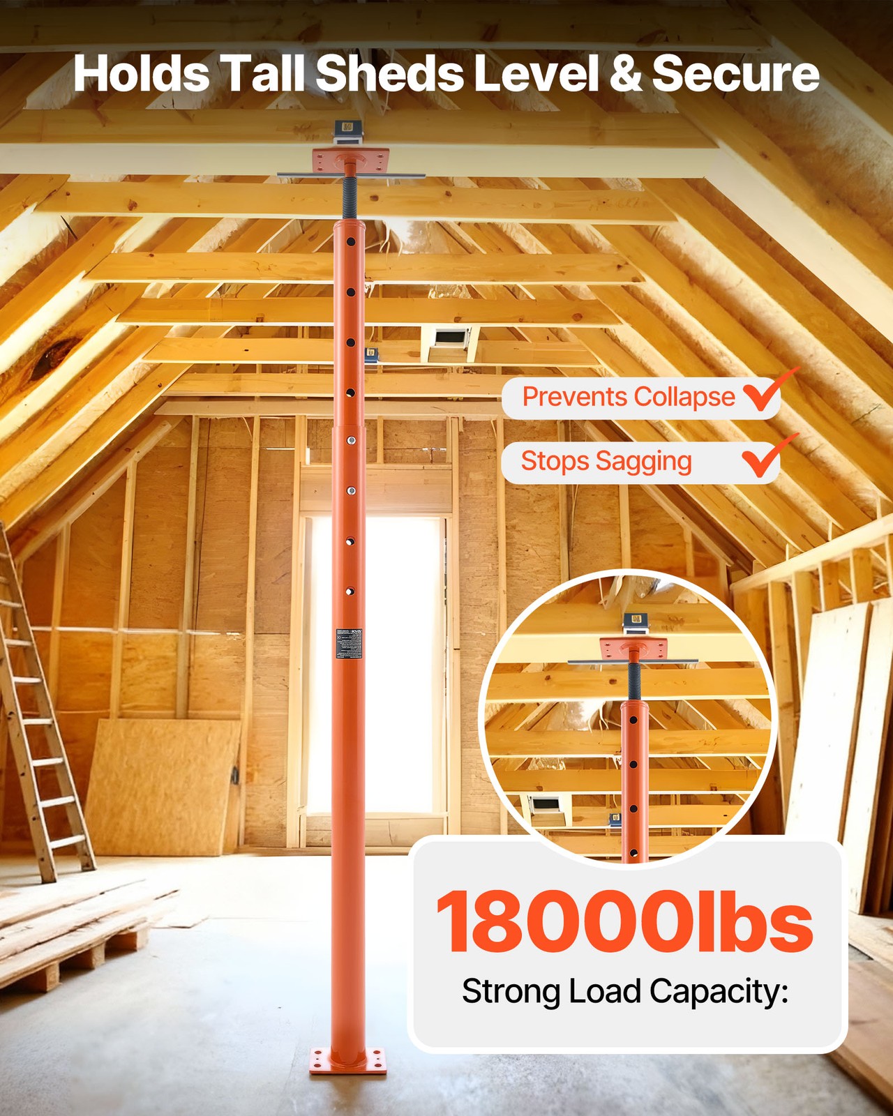 VEVOR House Floor Jacks Adjustable Floor Jack Post Leveling Lift 2PCS 53-93 Inch