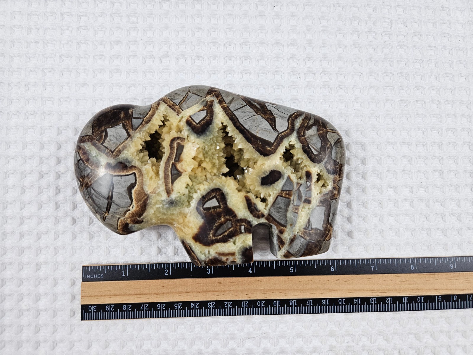 Septarian Nodule Geode Buffalo Bison Carved Natural Stone Crystal Zuni Decor 6"