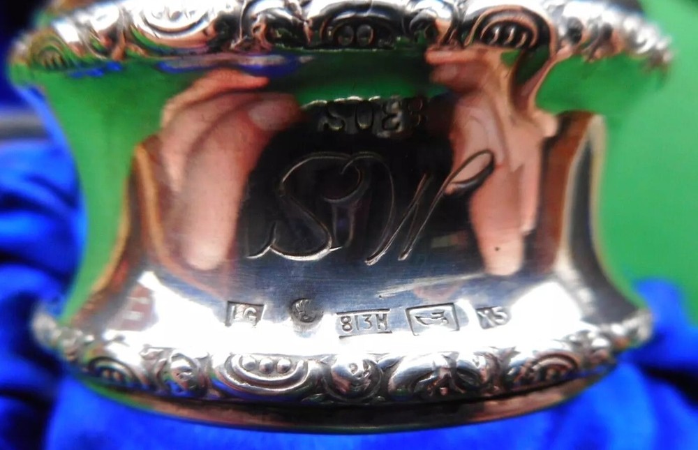 Swedish 830 Silver Napkin Ring "MS" "OS" initials engraving, dated 1900