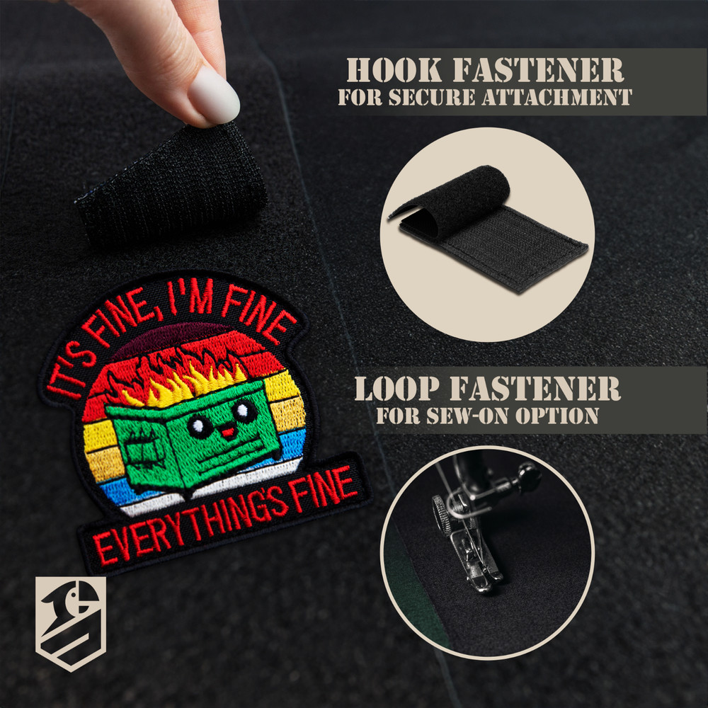 2Pcs It's Fine Patch Set, Embroidered Tactical Morale Funny Meme Hook and Loop