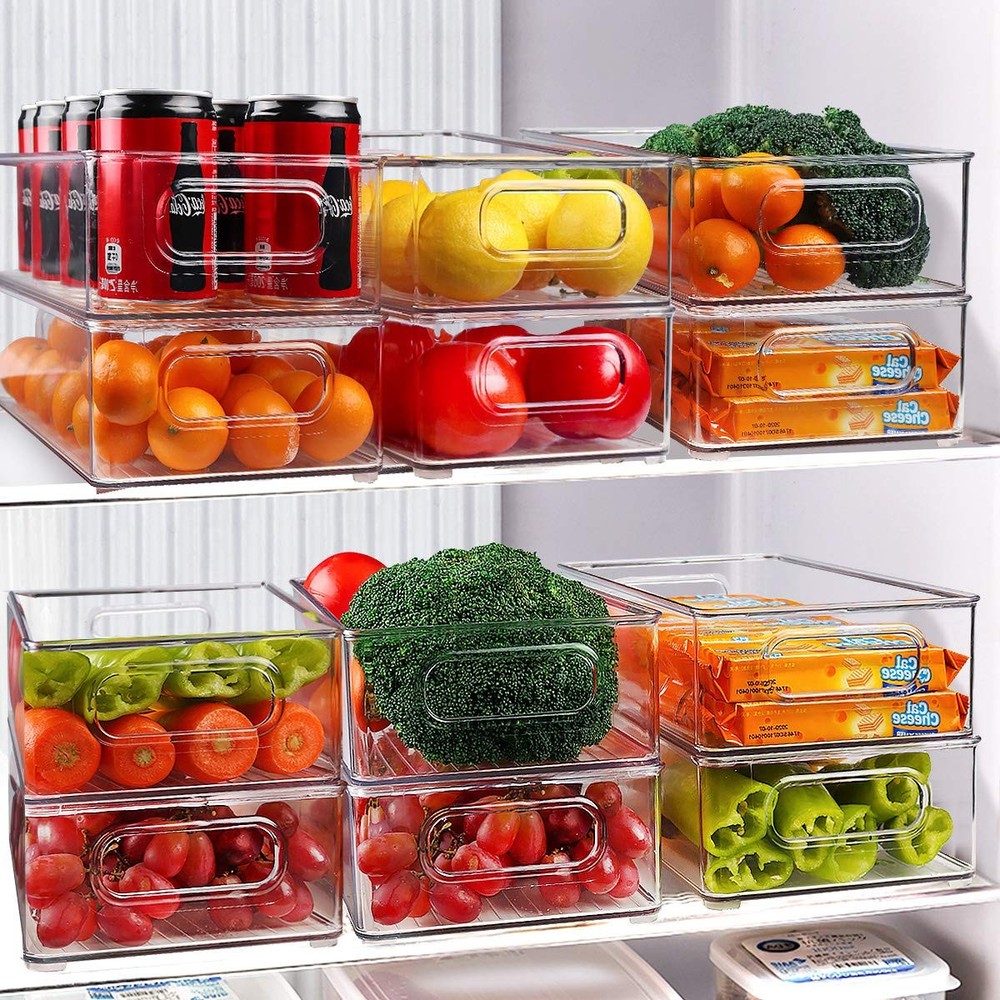 Stackable Refrigerator Organizer Bins - 6 Pack Clear Kitchen Containers