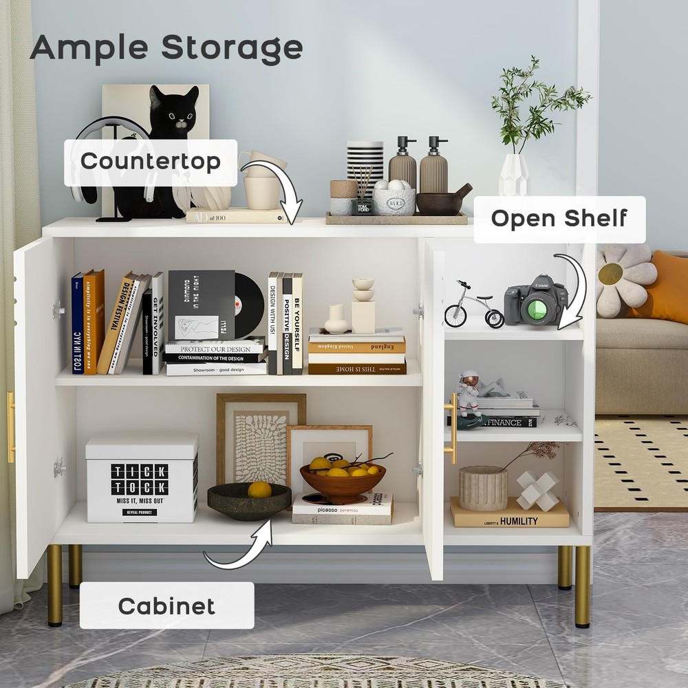 Sideboard with 3 Open Compartments, Buffet Cabinet with Spacious Storage, Mod...
