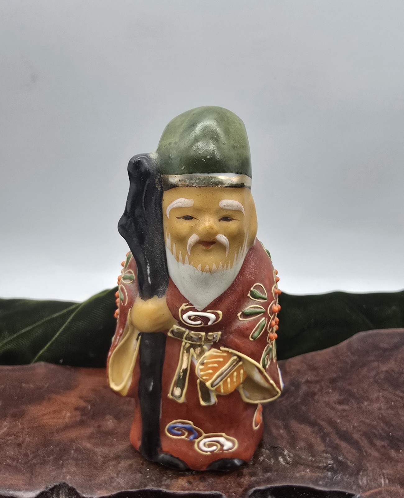 Vintage Japanese Kutani Moriage Lucky Longevity Asian Figurine 4 inches