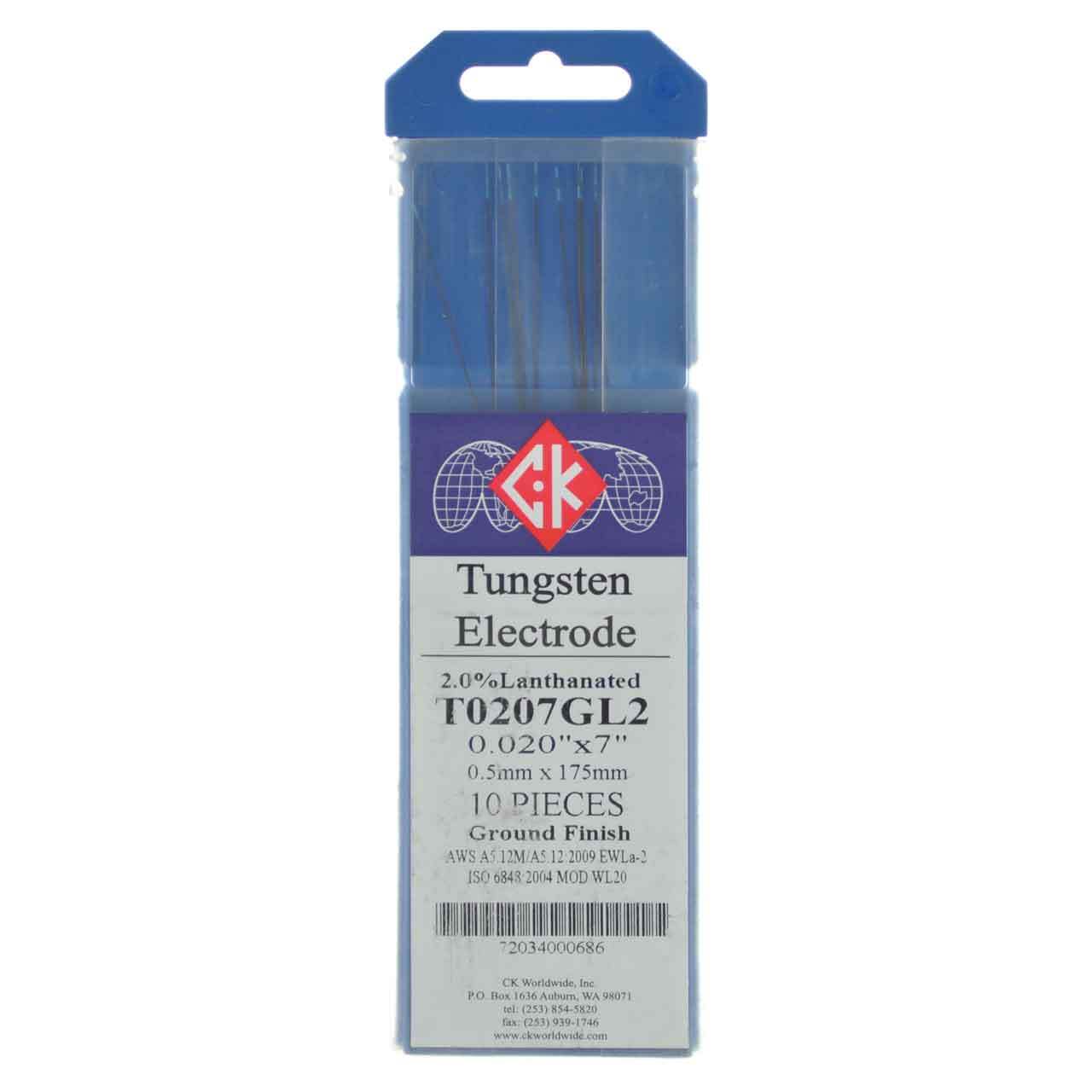 CK T0207GL2 2% Lanthanated Tungsten Electrode .020" X 7" 10 pack