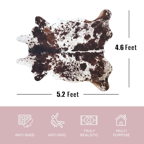 Cow Hide Rug 4.6x5.2 ft Cowhide Rugs for M ( 4.6X5.2 ft ) Reddish Brown Cowhide
