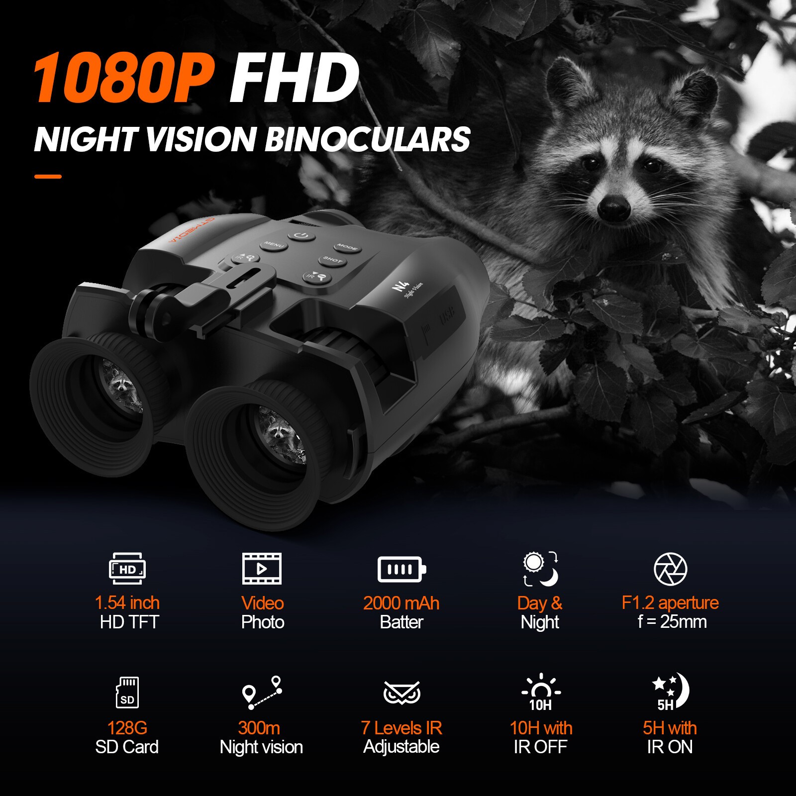 Head Mounted Night Vision Goggles Binoculars FHD Digital IR Hunting Rechargeable