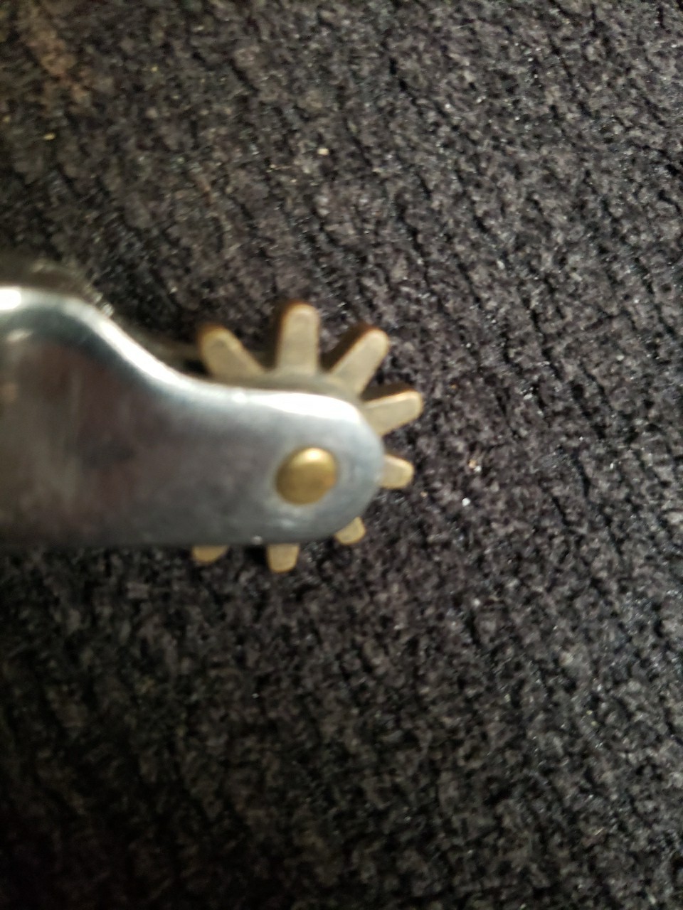 Single Small Kids Western Cowboy Spur Chrome and Brass Tooled Leather