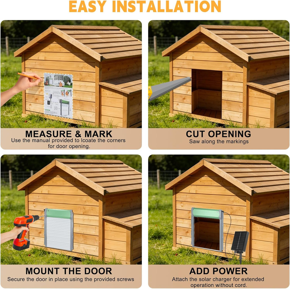 Solar-Powered Automatic Chicken Coop Door with Timer, Light Sensor & Remote Cont