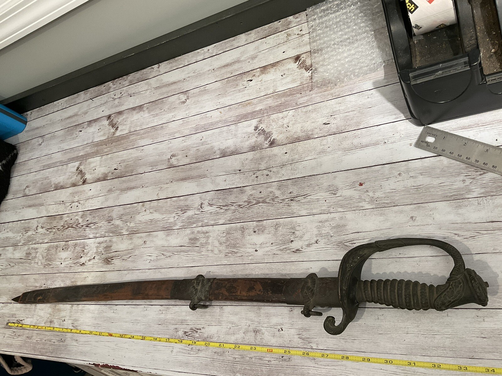 ORIGINAL CIVIL WAR BARN FIND CUSTOM USN OFFICER SWORD NAMED WITH METAL GRIP