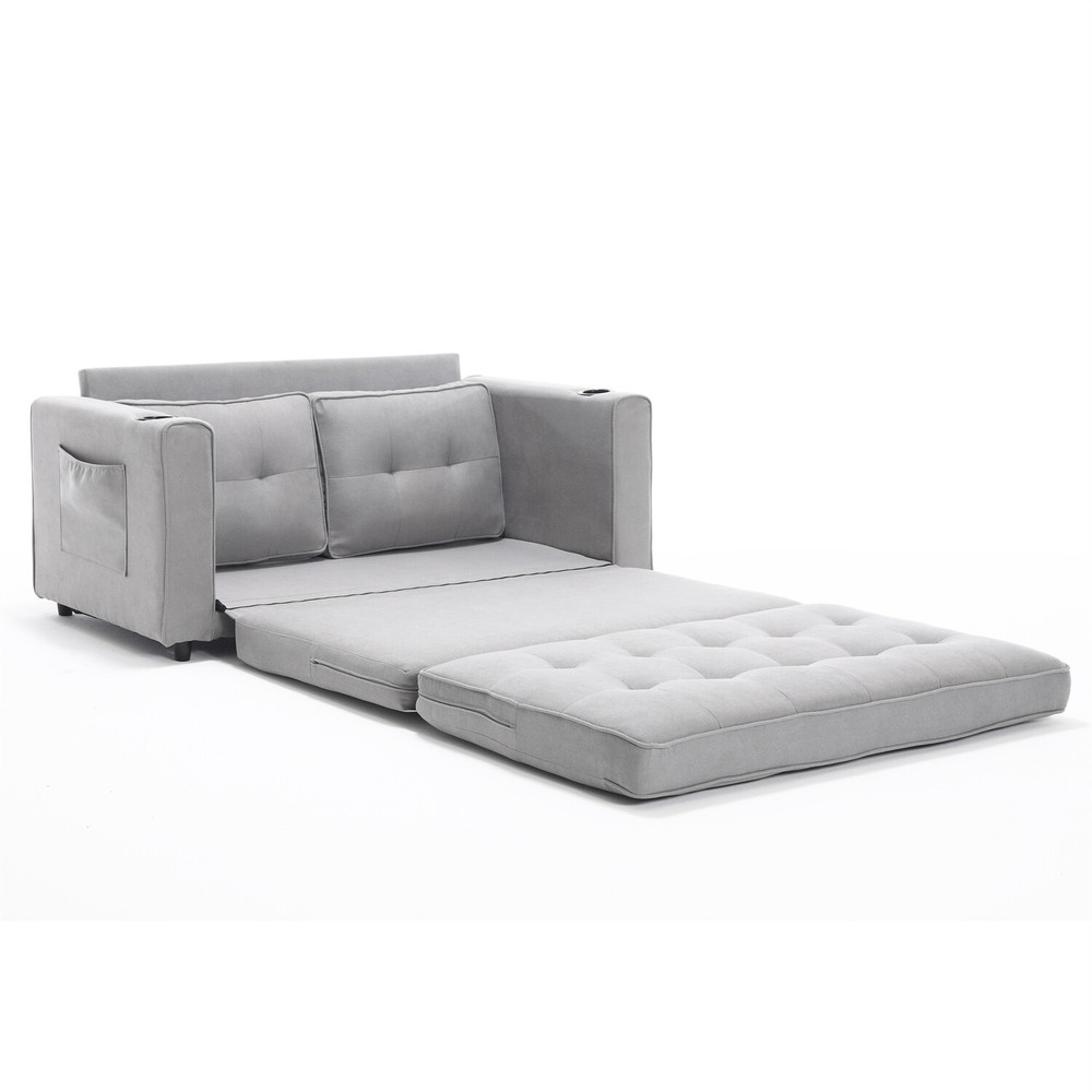 Convertible Sofa Bed Loveseat Futon Sofa Couch with Pull-Out Bed Light Gray US
