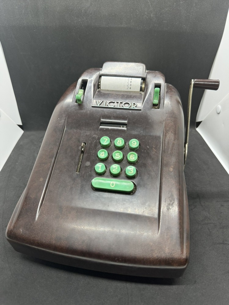 Victor Adding Machine Brown Bakelite Green Keys with Cover