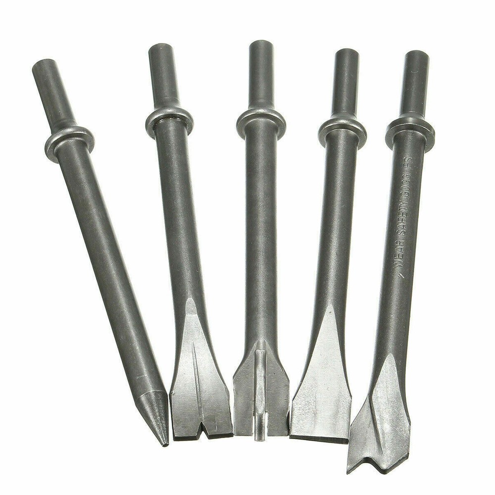 5Pcs 7'' Extra Long Air Hammer Punch Chipping Chisel Bit Set Tool .401" Shank