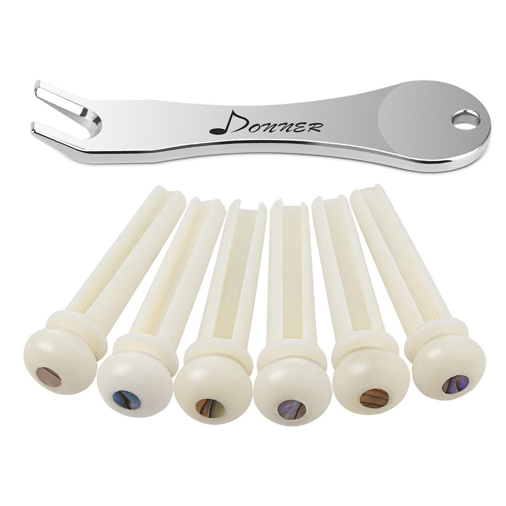6PCS White Bone Acoustic Guitar Bridge Pins with Abalone Dot & Puller Tool