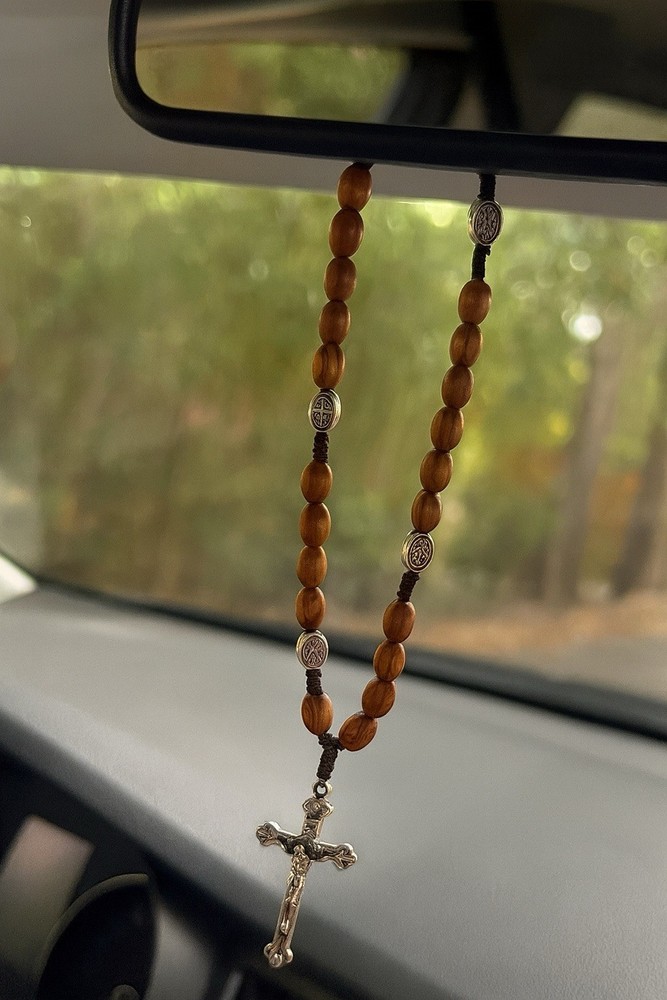 Saint St Benedict Rosary Wooden Holy Land Jerusalem Crucifix Cross Prayer Beads