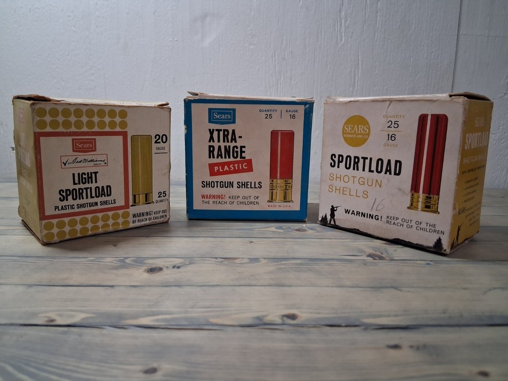 Vintage Sears Empty Shotgun Shell Boxes, Light Sportload, Xtra Range, Sportload