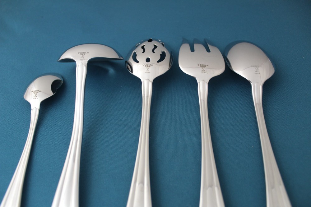 Gorham MELON BUD GLOSSY Serving (5pc Set) Tablespoon Pierced 18/8 LIGHT USE