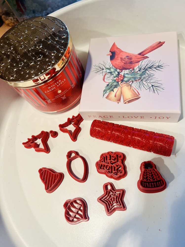 Polymer Clay Christmas Cutter Lot! 8 Cutters & One Texture Roller!