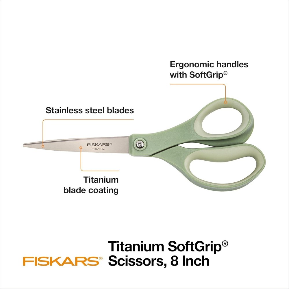 Fiskars Softgrip Titanium Scissors - Contoured Performance All Purpose - 8" Tita