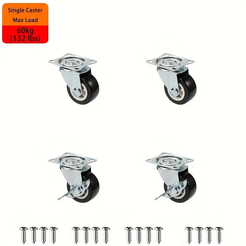 Swivel Caster Wheels with Brake - Quiet, 360° Rotating for Furniture & Carts