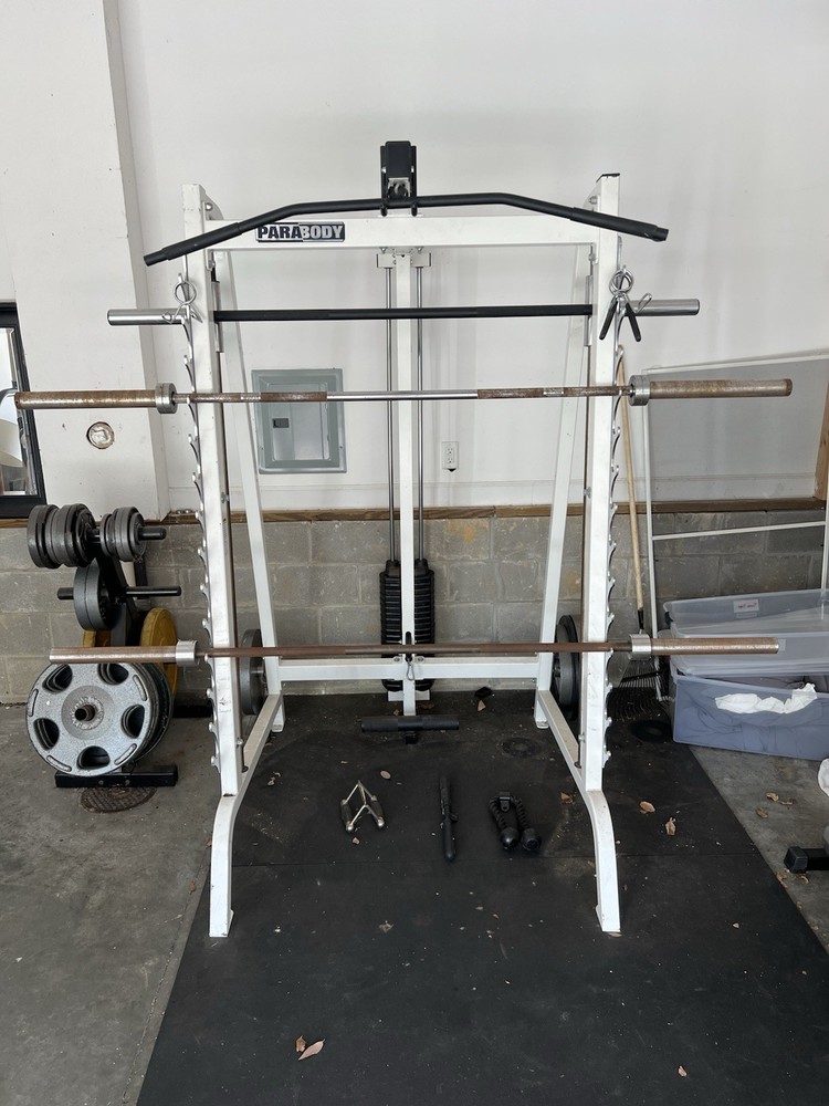 Parabody Smith Machine with attached Cable Machine + 4 Cable handle attachments