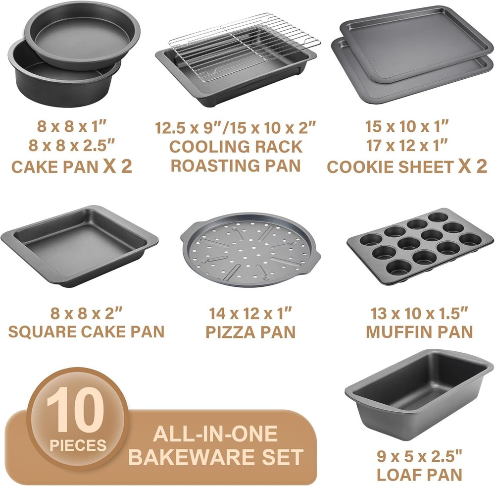 HONGBAKE Bakeware Sets, Baking Pans Set, Nonstick 10 Pieces Dark Gray