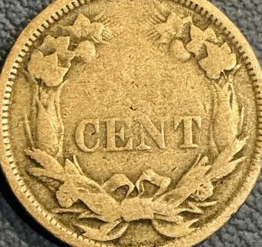 1858 Flying Eagle Cent - ERROR - Grease Strike Through Reverse - “ONE” Missing