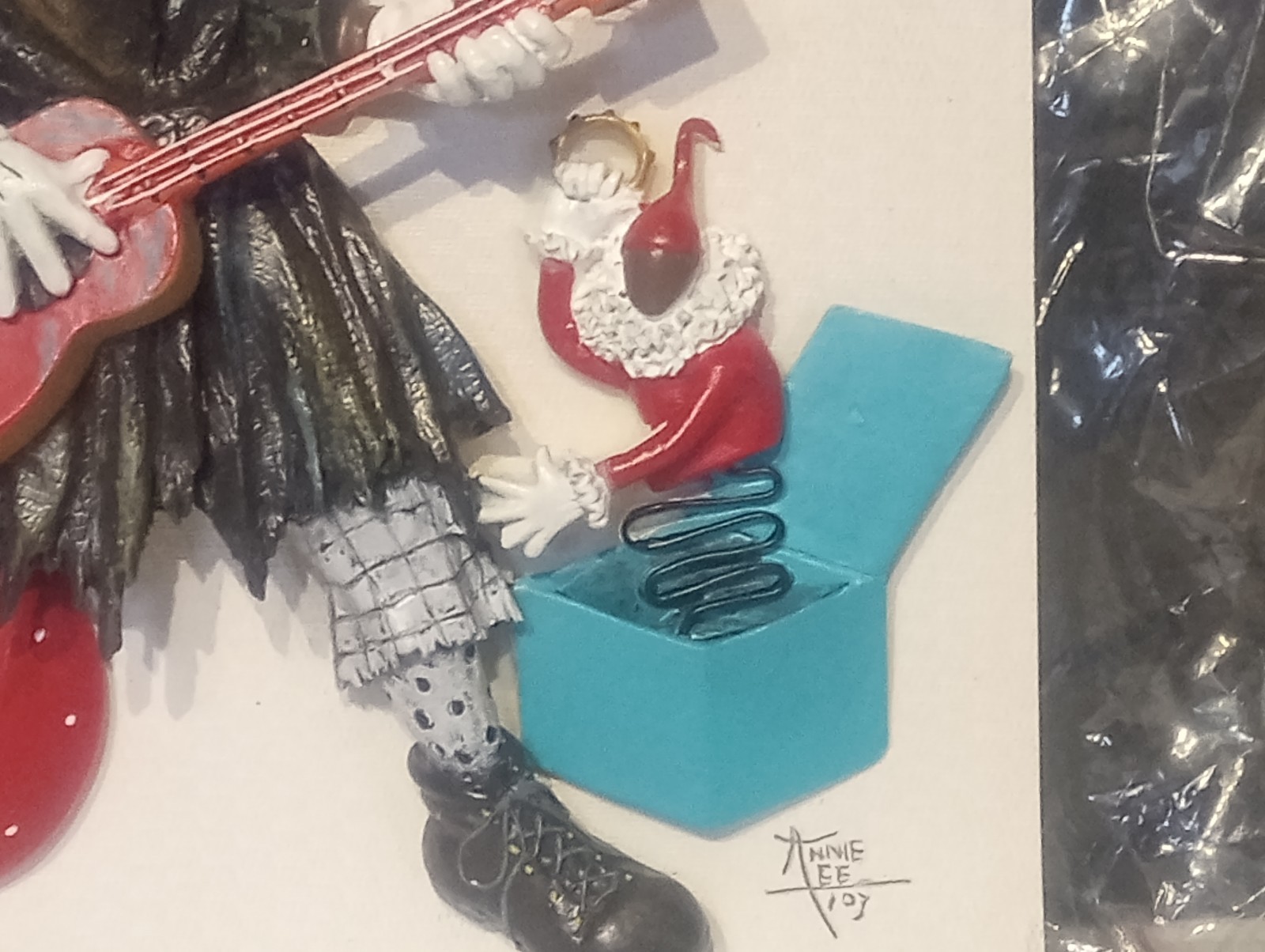 Vintage Annie Lee Red Ball and Butterflies CLOWN GUITAR CERAMIC WALL PLAQUE