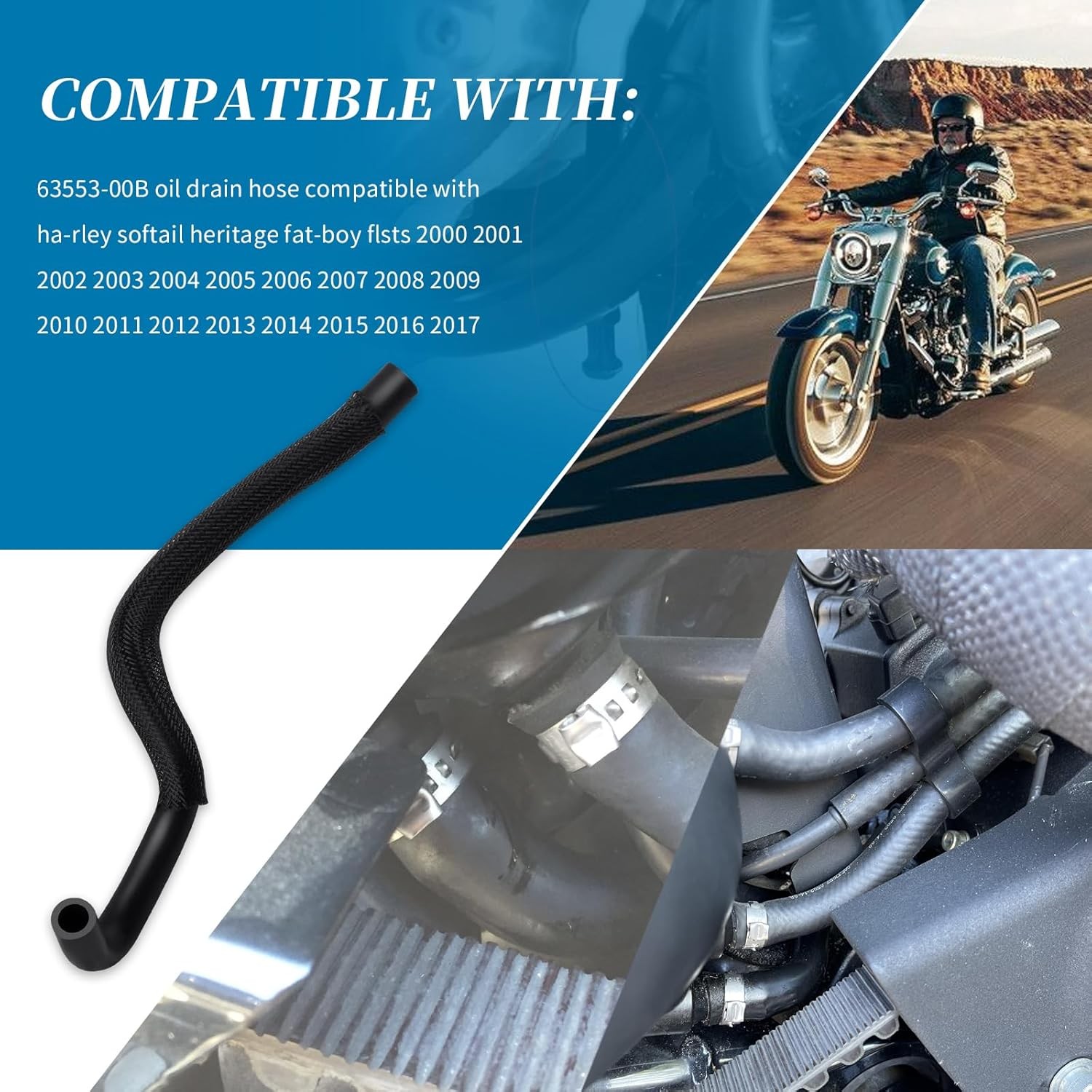 63553-00B Oil Tank Drain Line Hose For Harley Softail Heritage Fat-boy FLST FXST