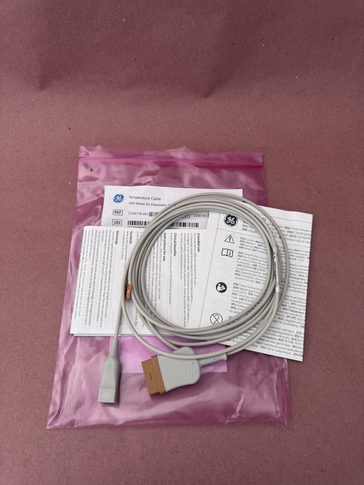 GE Temperature Cable REF-2104179-001 for disposable probes 3.6M 400 Series NEW