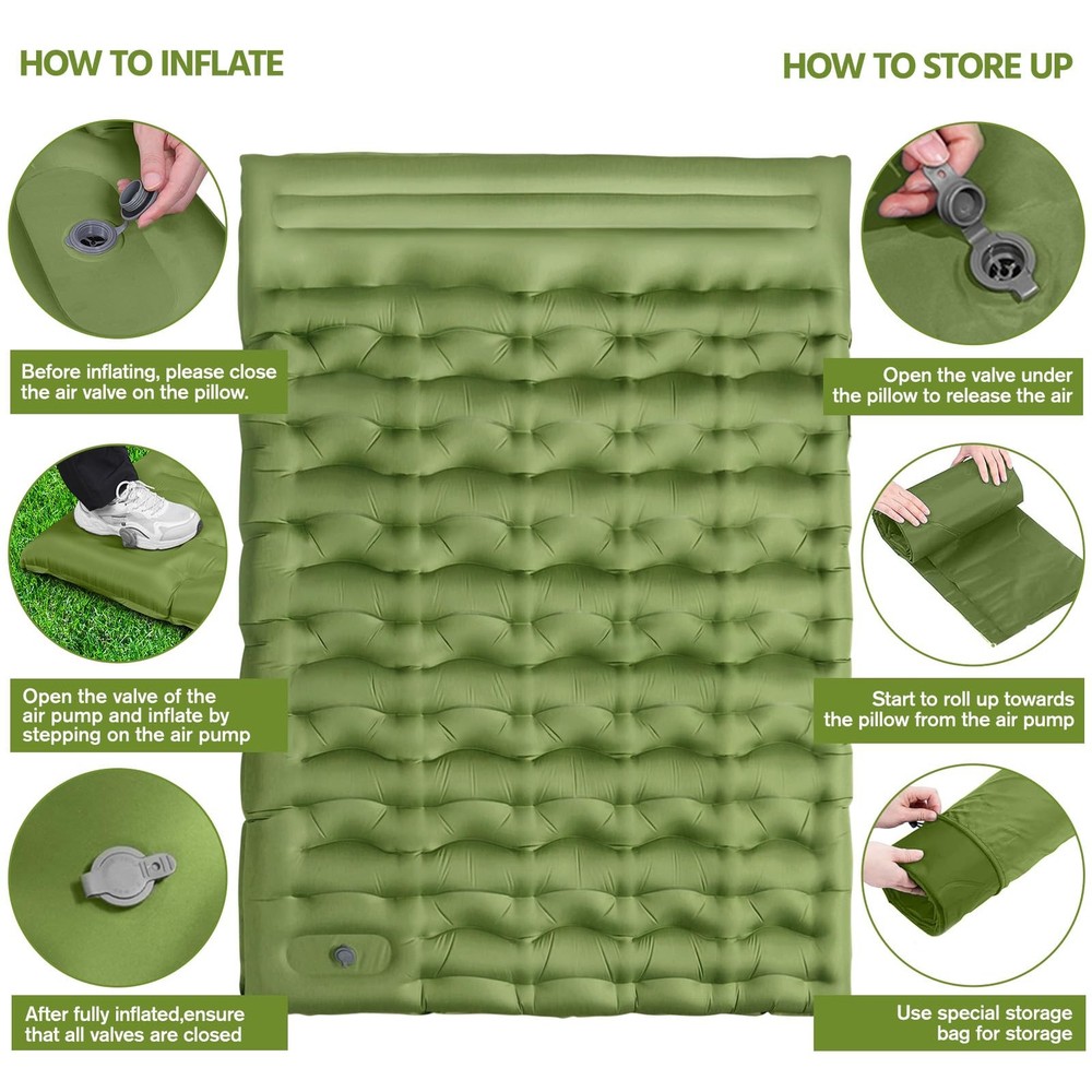 Sleeping Pad for Camping, 6" Extra Thick Camping Mat with Pillow Built-in Foo...