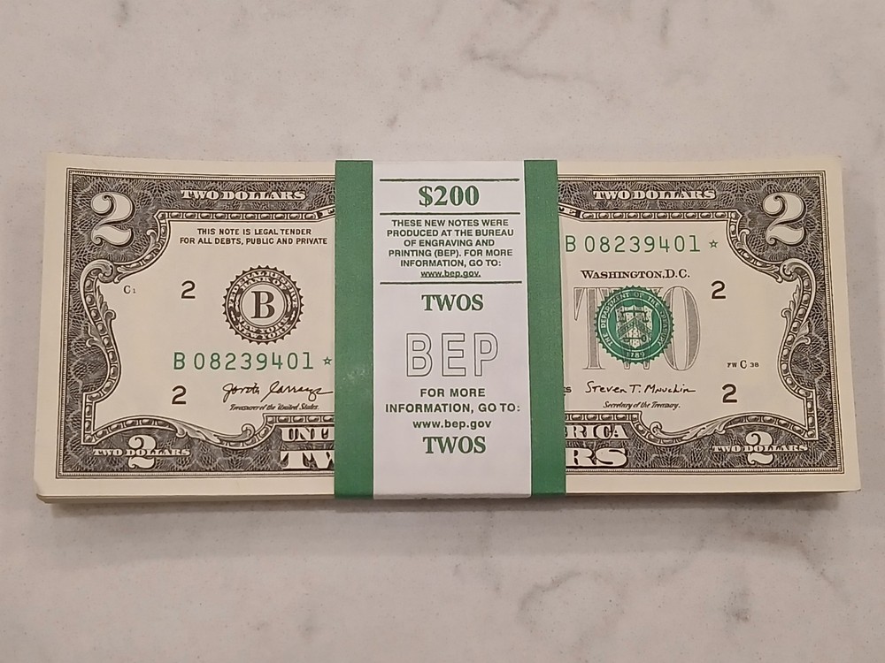 FULL STRAP 100 2017A $2 DOLLAR BILL STAR NOTE/NEW YORK CRISP