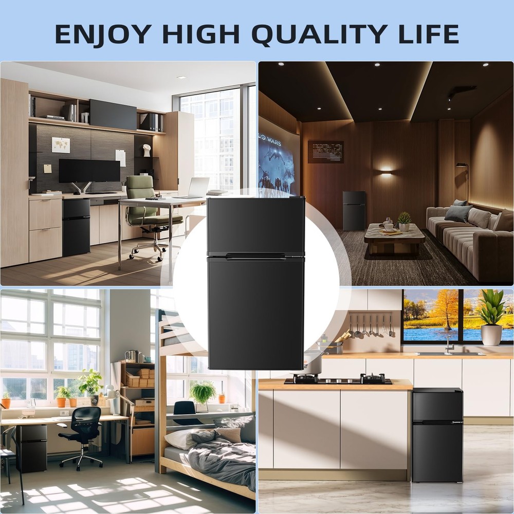 3.2 Cu.Ft,Mini Refrigerator with Freezer,Double Door Mini Fridge,Compact Refr...
