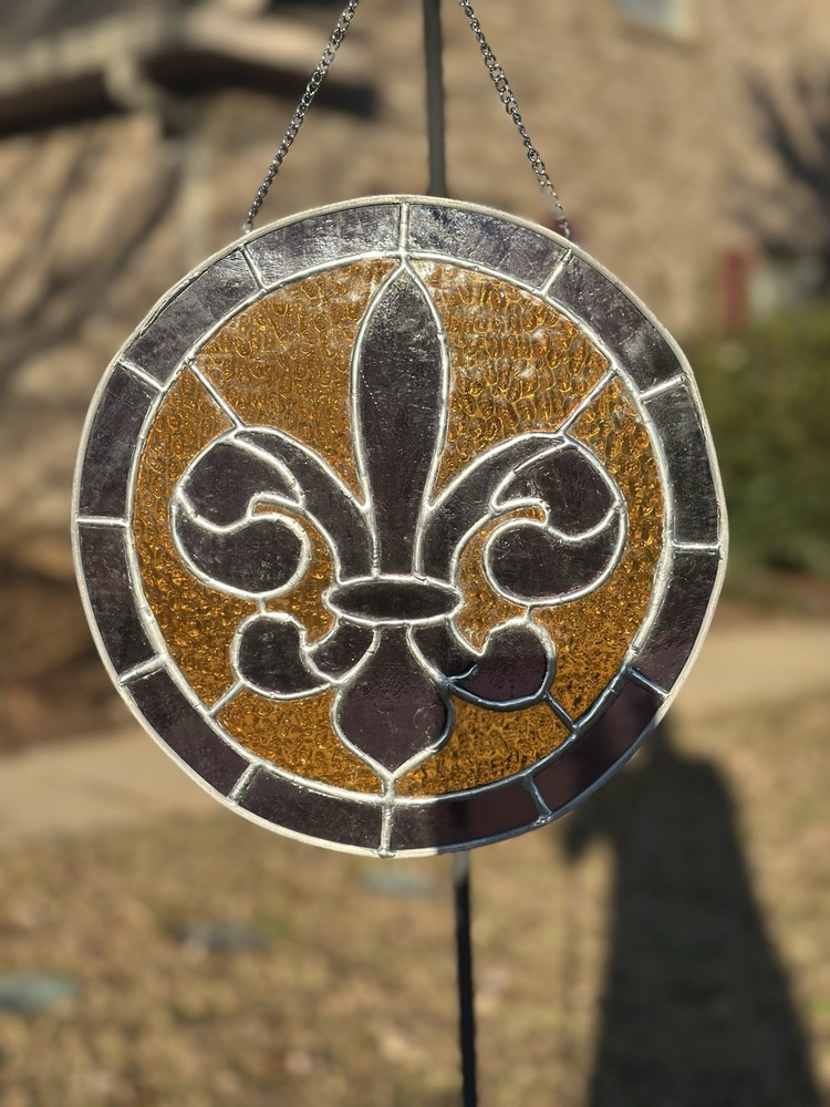Fleur De Lis Stained Glass Panel 10” X 10”