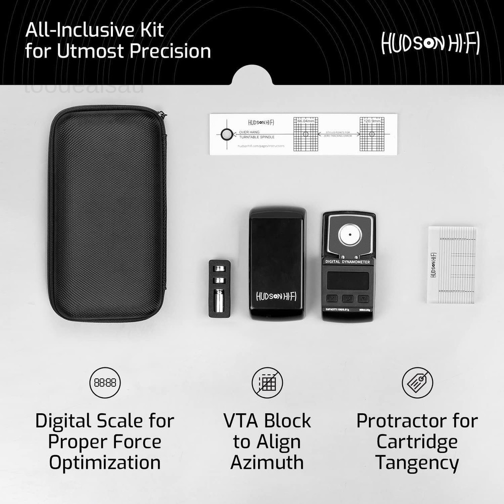 Turntable Cartridge Alignment Kit VTA + VTF + Protractor, Black