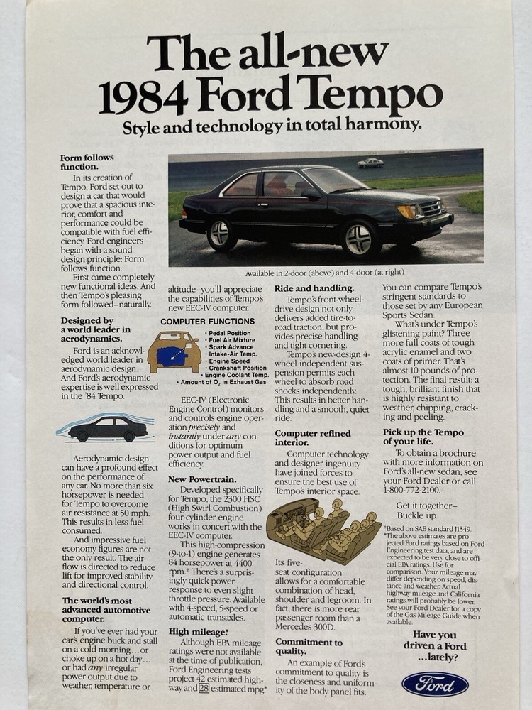 1984 Ford Tempo Print Ad 2 Door