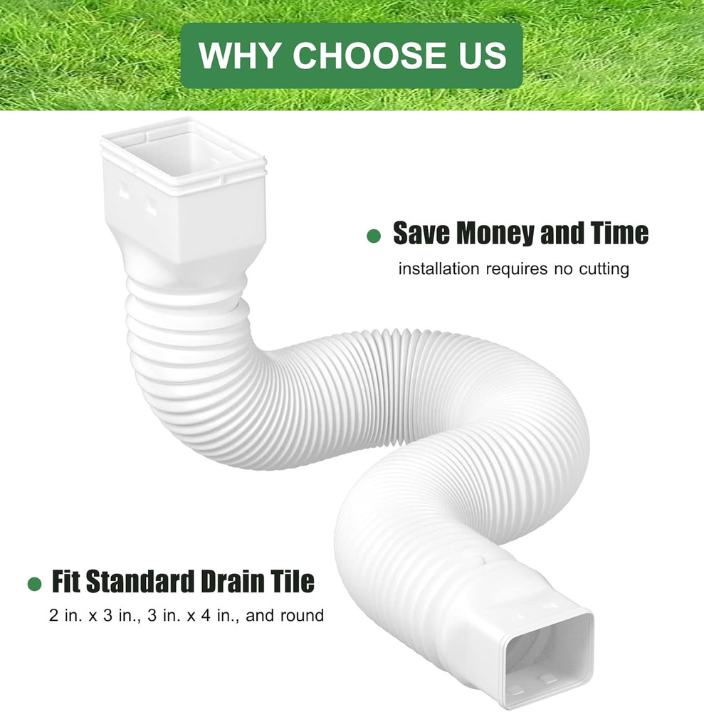 2 Pack Rain Gutter Downspout Extensions Flexible,Drain Downspout Extender Connec