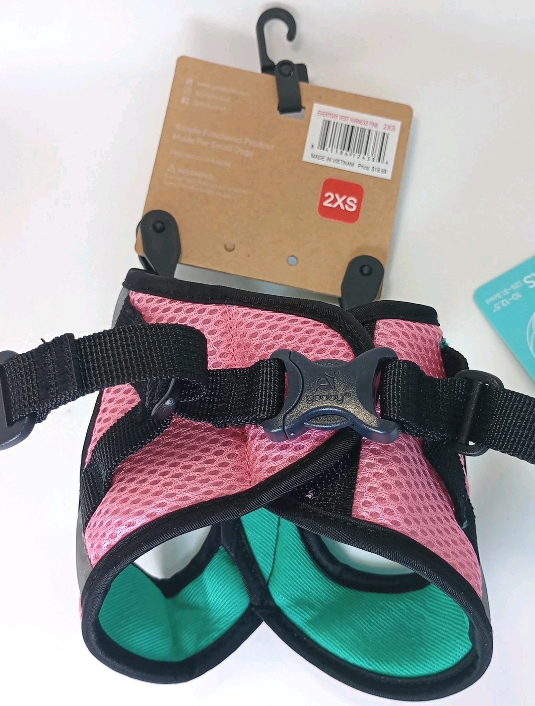 NWT Gooby Everyday Vest Dog Harness 2XS Comfort Pink & Teal Click Closure