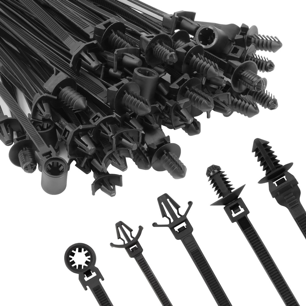 110 PCS Automotive Installation Black Push Mount Cable Zip Ties Assorted Size US