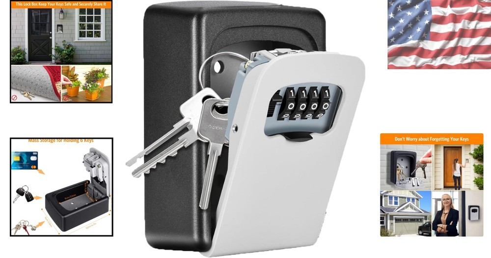 Durable Portable Key Lock Box - Wall-Mounted 4-Digit Security Box for 5 Keys
