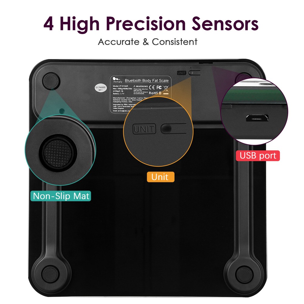 Digital Body Weight Scale Backlit Display High Precision Bluetooth BathroomScale