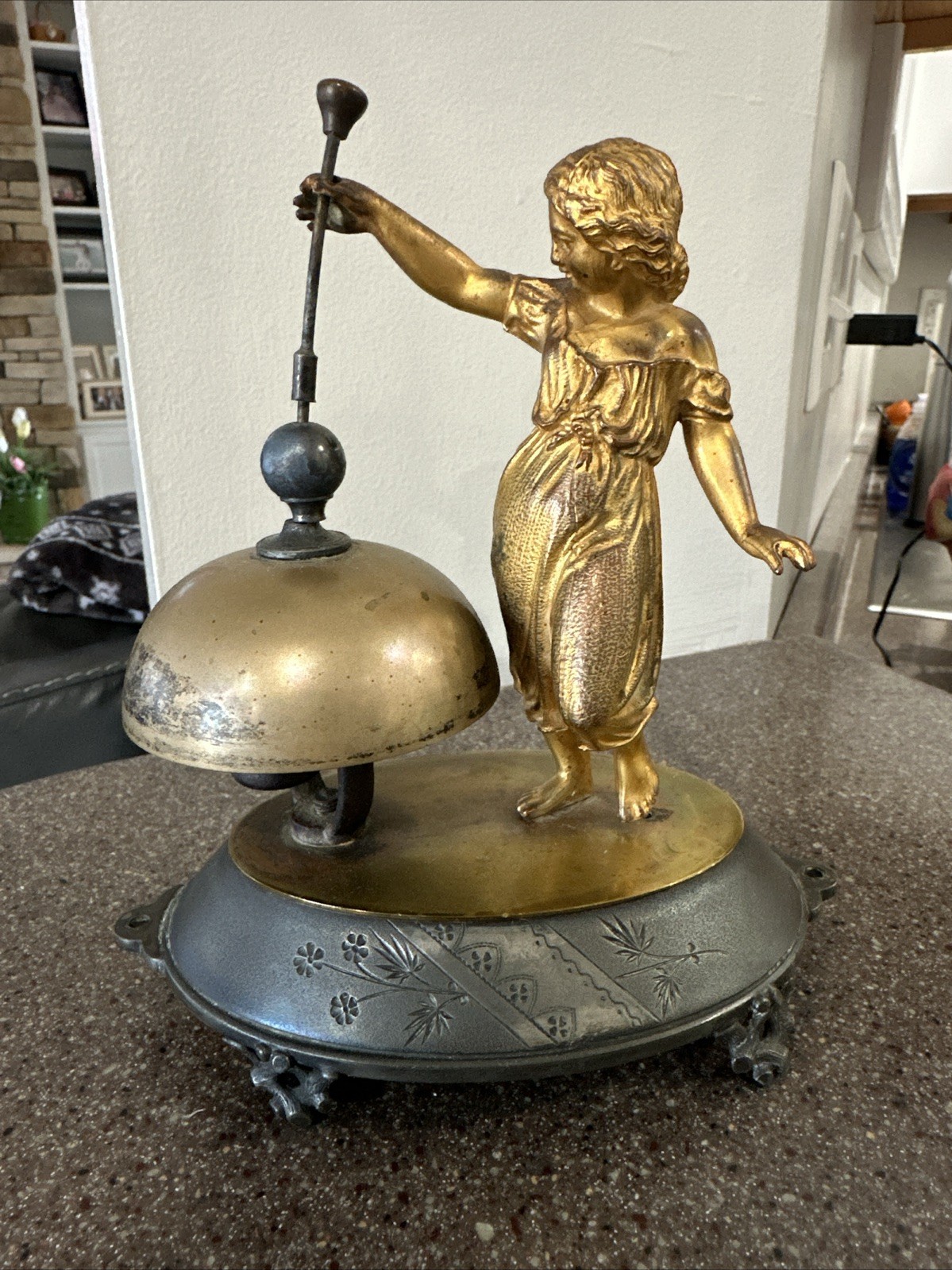 victorian meriden Britannia Figural Lady Mechanical Bronze Hotel Bell