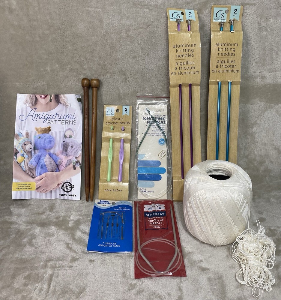 Knitting Needles Circular Crochet Hooks Lot Thread Bundle Mixed Sizes Wood
