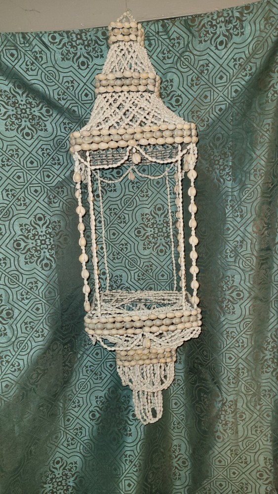 BOHO Hanging Cowrie Sea Shell Planter Decor 70's large