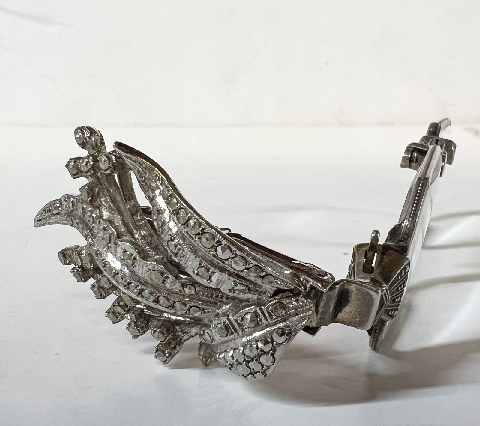 West German 835 Silver Marcasite Folding Lorgnette c1950-60